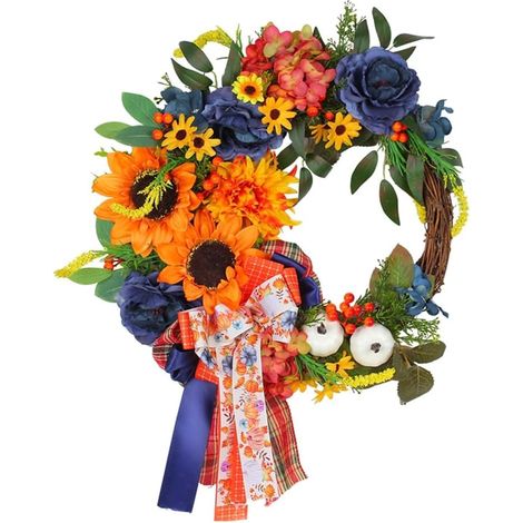 Couronne fleurs artificielles porte, automne, Thanksgiving, facile installation (1/3)