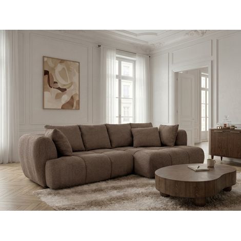 BOBOCHIC - Canapé d'angle convertible avance-recule électrique AUDE tissu bouclette Angle droit  Marron (1/5)