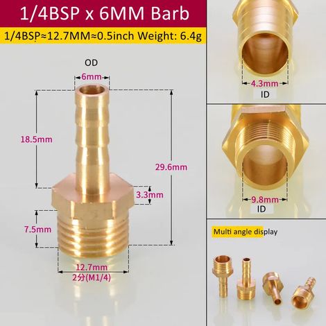 Raccord de tuyauterie en laiton (1l4BSP 6 mm Barb-CN) 6/8/Tuyau, embout cannelé BSP mâle, connecteur, joint, coupleur en cuivre, adaptateur (1/5)