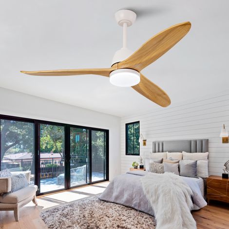 Ventilateur de plafond 132 cm avec lampe LED réglable Ventilateur de plafond en bois naturel avec télécommande Moteur DC silencieux réversible Plafonnier ventilateur moderne (1/5)