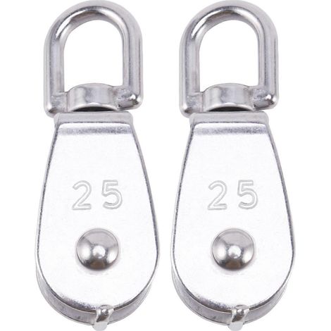 Lot de 2 poulies simples de 25 mm en acier inoxydable 304 (M25), charge admissible 400 kg - Argent (1/5)