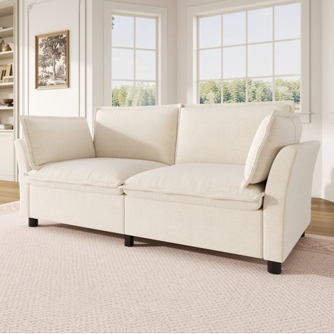 Divano 2 posti in ciniglia, 155 x 81 x 87 cm, con 2 cuscini, beige HAVRYA (1/5)