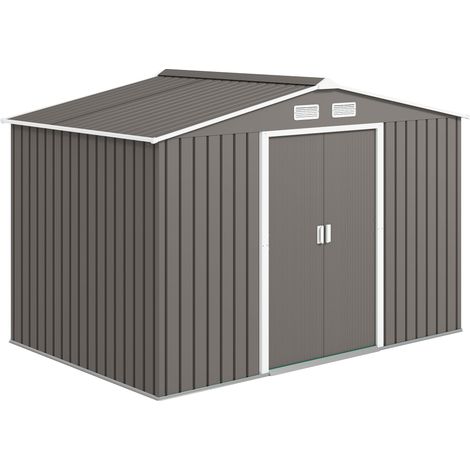 Abri de jardin extérieur 277 x 195 x 192 cm porte coulissante ventilation optimale industriel contemporain en acier gris (1/5)