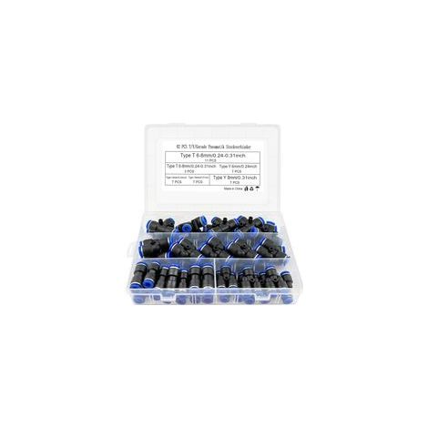 42 raccords pneumatiques T/Y/I, raccord rapide droit, air comprimé 6 mm/8 mm, raccordement compresseur avec coffret