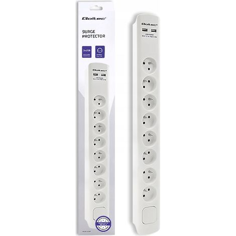Ciabatta multipresa Qoltec con protezione da sovratensione, 8 prese, 2 porte USB, 1,8 m (1/5)
