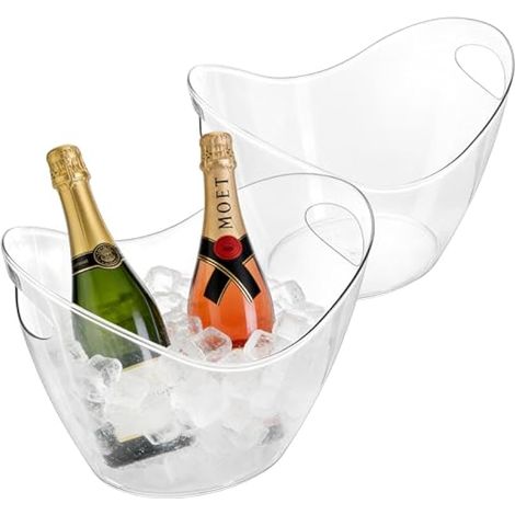 Lot de 2 seaux à glace de 3,5 L pour fêtes (dans 1 paquet), seau à boisson portable pour bar à cocktail, refroidisseur à champagne en plastique pour boisson/vin/bière, fournitures de bar mimosa avec (1/5)
