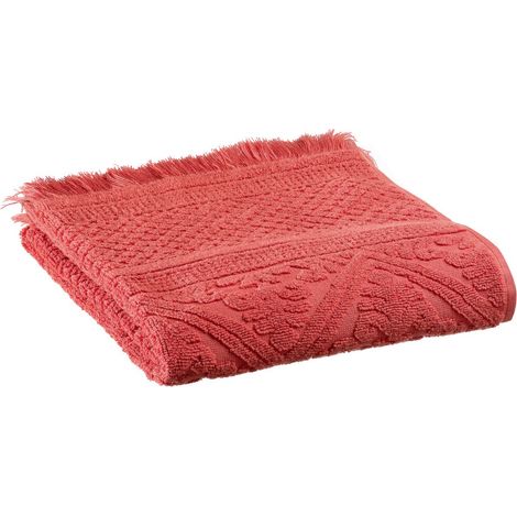 Serviette de toilette en coton jacquard brique 50 x 100 cm - Essuie-mains à franges - PANGIVO