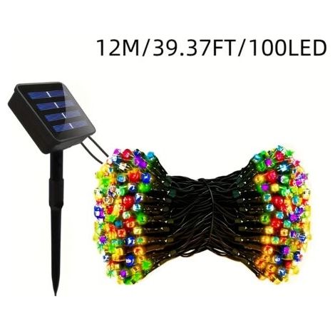 Solarbetriebene LED-Lichterkette für den Außenbereich, 100 LEDs – Bunte blinkende Sterne, 8 Modi, 12 m für Partys und Dekorationen
