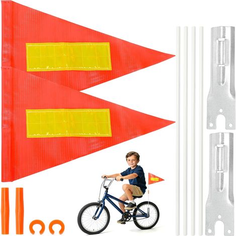 Fahrradsicherheitsfahne – 2-teilig – Polyester und Fiberglas – Hohe Sichtbarkeit – Für Anhänger und Kinder – Orange mit reflektierenden Streifen (1/5)