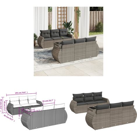 Salon de jardin avec coussins 7 pcs gris résine tressée - Ensemble Salon De Jardin - Meuble De Jardin - Salon De Jardin Design - Meubles De Jardin Résistants - Set Salon De Jardin - Home & Living (1/3)