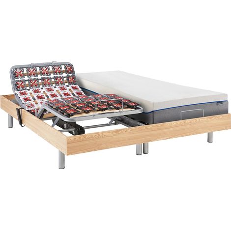 Set da relax, con sospensioni, memory foam, HESIODE III di YSMÉE - Motori OKIN - Quercia naturale - 2 x 70 x 190 cm (1/5)