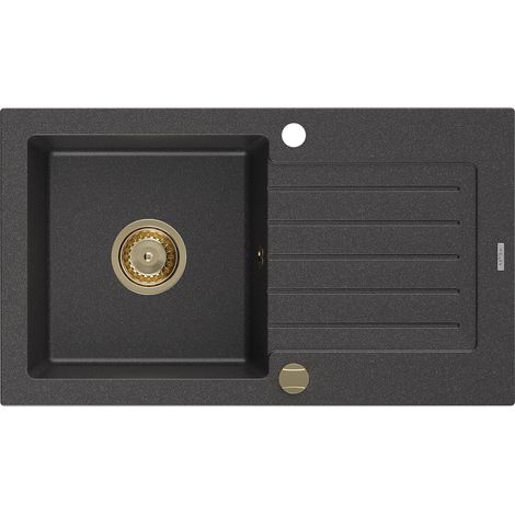 Mexen Pablo Granitspüle mit einem Becken und einer Abtropffläche 752 x 436 mm, Schwarz gesprenkelt,