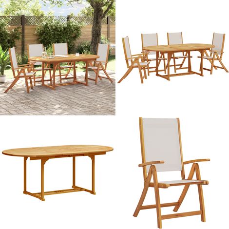 Ensemble à manger de jardin 5pcs bois d'acacia solide textilène - Table De Jardin - Salon De Jardin - Mobilier De Jardin - Acacia Massif - Chaise Pliante - Home & Living (1/5)