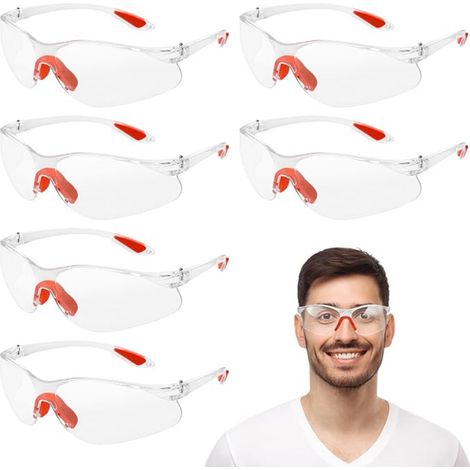6 Pièces Lunettes de Protection Transparentes, Lunette de Protection Travail avec Tampons en Caoutchouc pour Laboratoire, Chimie, Lunette Protection Bricolage pour Femmes Hommes (1/5)