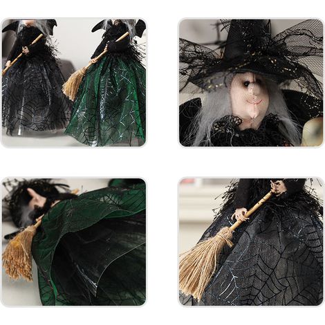 Weihnachtsbaum-Hexenpuppe – Halloween-Dekoration – Figur mit Spinnennetz-Rock, Paillettenhut und konischem Sockel, Material: Gaze und Pailletten, Maße: 28,8 x 21 cm, ideale Halloween-/Weihnachtsdekora (1/5)