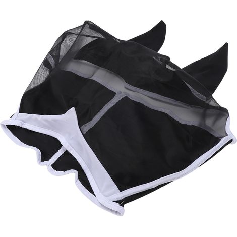 Masque anti-mouches pour chevaux avec oreilles ventilées, cagoule de protection amovible en maille pour chevaux, idéal pour l'été et l'équitation (taille L). (1/5)