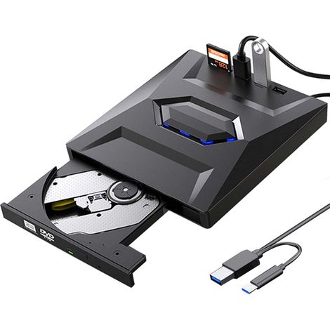 Unidad de CD DVD externa USB 3.0 Tipo-C Unidad de DVD externa Reproductor de CD con USB Lector de tarjetas SD/TF Grabadora RW Grabadora externa para computadora portátil PC Windows 11/10 Mac MacBook A (1/5)