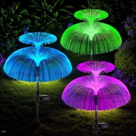 Solar-Gartenleuchten, 3er-Set, Quallen-Design mit bunten LEDs, IP65 wasserdicht, blütenförmige LED-Solarleuchten für den Außenbereich, Rasen, Balkon, Terrasse usw. (1/5)