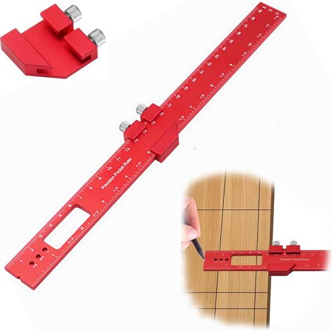 Règle De Précision Pour Le Travail Du Bois, Règle De Marquage D'Arrêt De Glissière De Poche En Alliage D'Aluminium De 300 mm Avec Encoche Et Butée Pour La Position Coulissante (1/5)