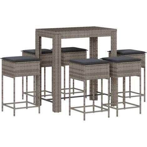 Ensemble de bar de jardin 7 pcs Mobilier de jardin avec coussins gris poly rotin (1/5)