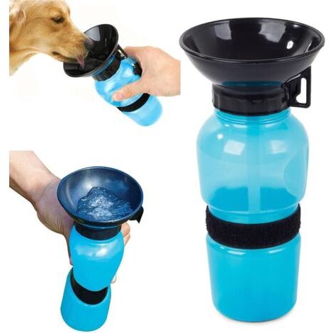 Borraccia per cani con ciotola integrata, ideale per viaggi e trasporti, per auto, interni ed esterni, capacità 0,5 l (blu) (1/5)
