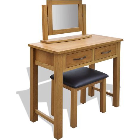 vidaXL Coiffeuse avec tabouret Bois de chêne massif (1/5)