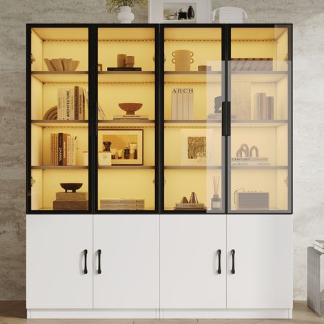 Vetrina 12040160 cm con illuminazione a LED – vetrina combinata, vetrina in vetro fumé con telaio in alluminio e due ante nella parte inferiore, libreria, vetrina, credenza (1/5)