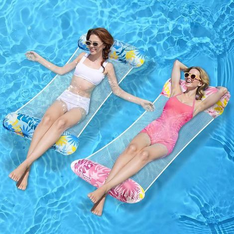 Set di 2 amache galleggianti gonfiabili, materassino gonfiabile per piscina, amaca da acqua con rete e pompa ad aria, amaca da piscina pieghevole, galleggiante per piscina per adulti e bambini, piscin (1/5)