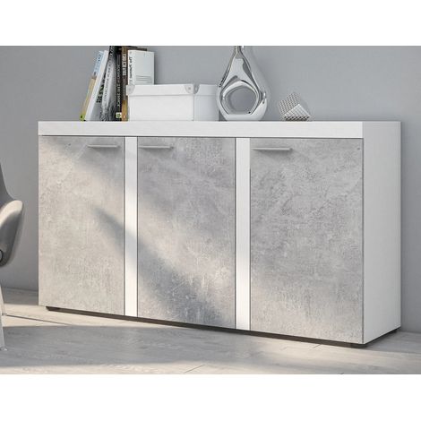 AX LIVING Sideboard Wohnzimmer Spacoro 3T – Modern in Weiß/Beton