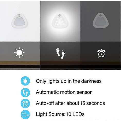 Veilleuse LED automatique, lampe LED à détecteur de mouvement, avec bande adhésive magnétique pour chambres, escaliers, couloirs (piles non incluses), lumière blanche (1/2)
