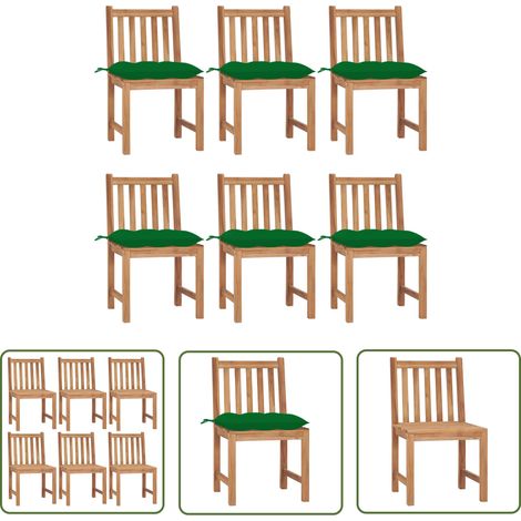 The Living Store Chaises de jardin lot de 6 avec coussins Bois de teck massif - Chaise De Jardin - Fauteuil De Jardin - Mobilier De Jardin - Meubles De Terrasse - Set De Chaises (1/5)