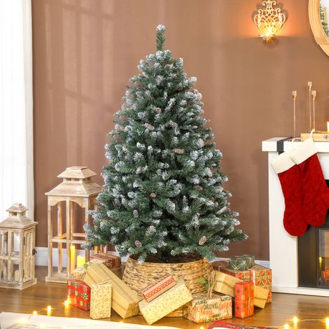 Árbol de Navidad Artificial 150 cm con 581 Ramas con Nieve 44 Piñas y Soporte Metálico Plegable Fácil Montaje Verde (1/5)