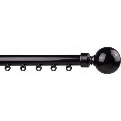 Kit rail à rideau Ø20 mm Noir 250 cm - Embout Boule - Fixation Murale (1/3)