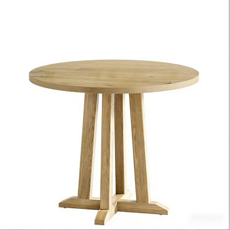 Table ronde 80 cm pour 2 à 4 personnes, petit meuble repas ou travail en bois brun, style rustique, stable et gain de place, idéale studio et cuisine  CHICFURN (1/5)