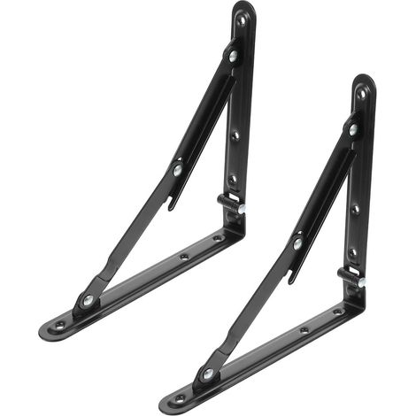 2pcs Support Mural Pliable en Fer Noir, Équerre Robuste pour Étagère de Rangement, Fixation Solide Cuisine ou Placard, Design Compact et Pratique (1/5)