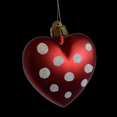 Set di 4 palline di Natale rosse a forma di cuore decorate con glitter, 6 cm (1/2)