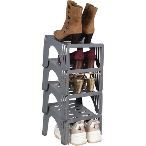 pack de 4 organizadores de zapatos de color gris 26 x 26 x 19 cm (1/4)