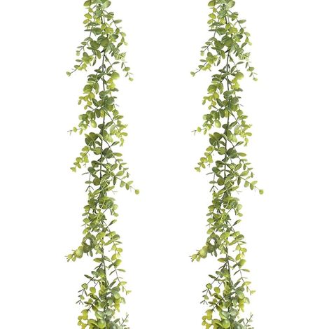 QAZQA Lot de 2 guirlandes d'eucalyptus artificielles, 1,8 m, guirlande de vigne réaliste à suspendre pour décoration murale de mariage (1/5)
