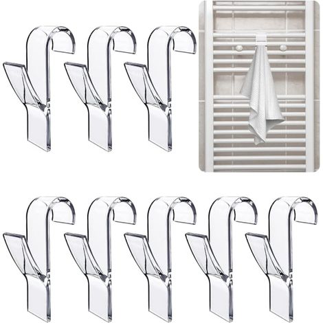 8 crochets de serviette transparents pour radiateur, porte-serviettes mural salle de bain, crochet adhésif ventilé, support serviette séchage, cintre pour placard bureau, lot de 8 (1/5)