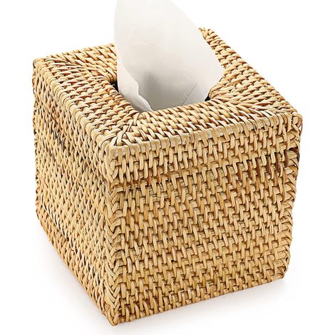 Caja de pañuelos de ratán, dispensador cuadrado, caja de papel, organizador de escritorio para baño, sala de estar, dormitorio, jardín.