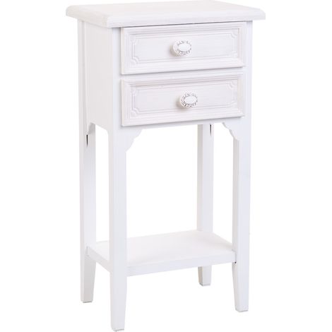 Mesita de madera de 2 cajones y 1 balda blanco 37x26.5x69.5h cm (1/5)