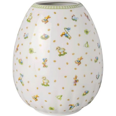 Vase, Porcelaine, Forme d’œuf Ovale, Motifs de Pâques rétro, détails dorés, Vase printanier décoratif pour Les Fleurs et Les compositions Florales (1/4)