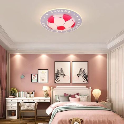 AUTRUCKER Plafonnier LED moderne, plafonnier décoratif pour chambre d'enfant, en forme de ballon de football, blanc rosé, 42 cm, lumière blanche (1/5)