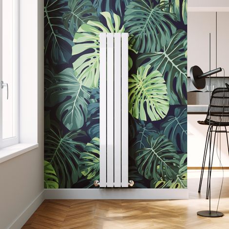 ELEGANT 1600 x 300 mm White High Quality Designer Vertical Column Radiator Double Flat Panel Radiator + Anthracite Thermostatic Radiator Valves (1/5)