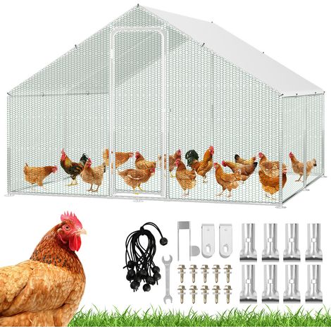 Randaco Hühnerstall Hühnerhaus 3x3x2m Kleintierstall Freilaufgehege Kleintiergehege Voliere Freigehege Hühnerkäfig Geflügelstall Verzinkter Stahlrahmen mit Da