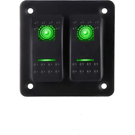 Panneau à double interrupteur à bascule 12-24 V avec LED verte universel pour voiture, bus, camion, bateau, balayeuse, arroseur, yacht (1/3)