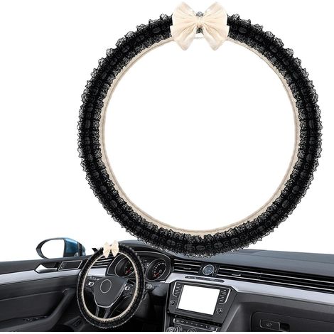 38,1 cm (15 Zoll) Lenkradbezug mit Spitze, Schleife, niedlich, rutschfest, 38,1 cm (15 Zoll), für LKW, SUV, Wohnmobil, Limousine, lange Reisen, tägliches Pendeln, Frauen und Mädchen (1/5)