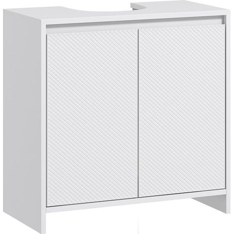 MOBILE SOTTOLAVABO BAGNO CON 2 ANTE DECORATE E INTAGLIO A U PER TUBI. 60X30X60CM. BIANCO (1/5)