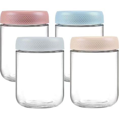 Lot de 4 boîtes à avoine de 500 ml avec couvercles, bocaux en verre avec couvercles hermétiques, récipients de stockage alimentaire en verre,128.5cm