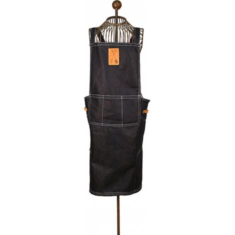 Esschert Design – Tablier de jardinage à la japonaise – Bleu, denim et cuir, L 58 x H 85 cm (1/5)